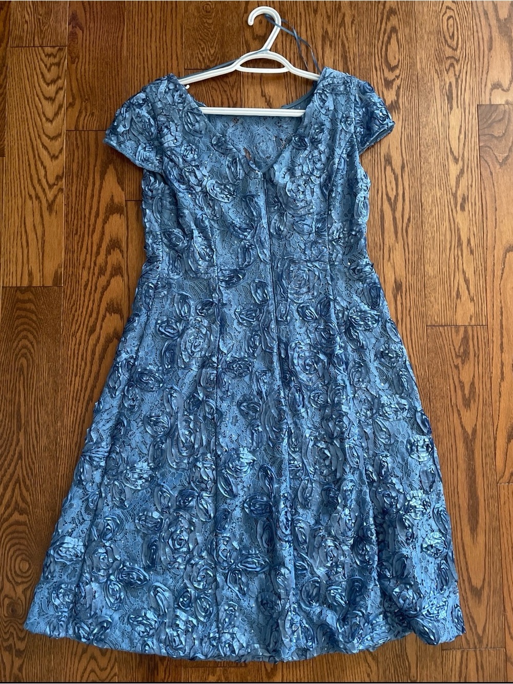 Blue Textured Floral A-Line Dress